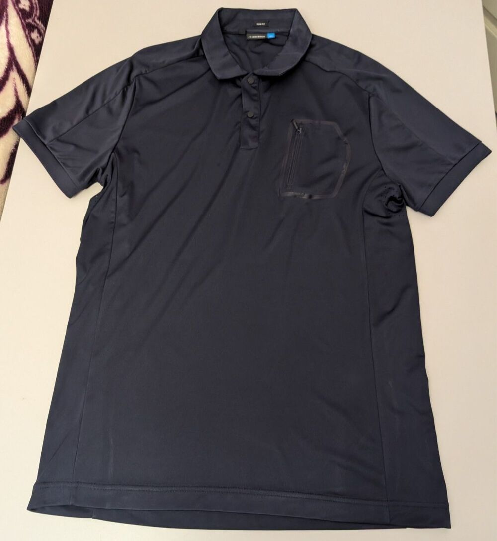 J.Lindeberg Max Slim TX Jersey Cooling Golf Polo Shirt Mens Large L Navy Blue